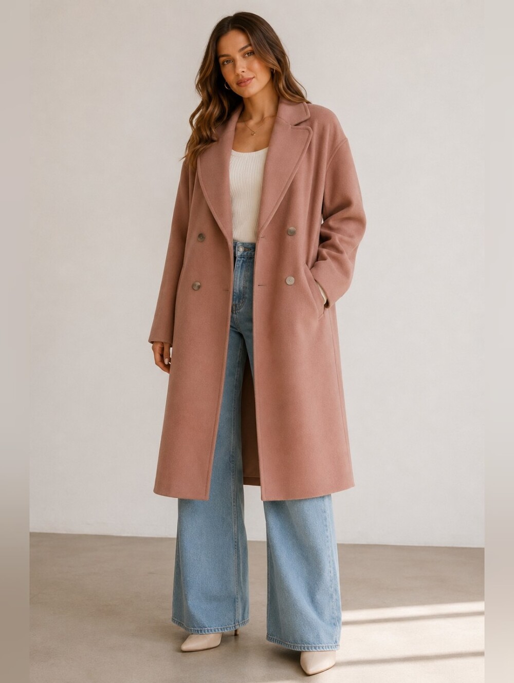 Guess Classic Wool Pea Coat Blush